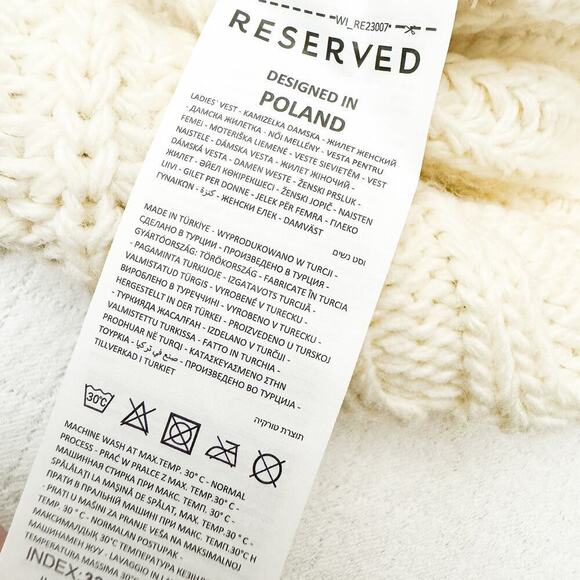 Reserved Poland Cream Sleeveless Knit Crochet Sweater Black Trim Size M - Picture 4 of 6